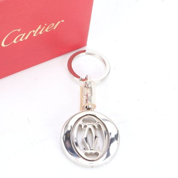 Cartier Double C Rotating Key Ring Bag Charm Silver...